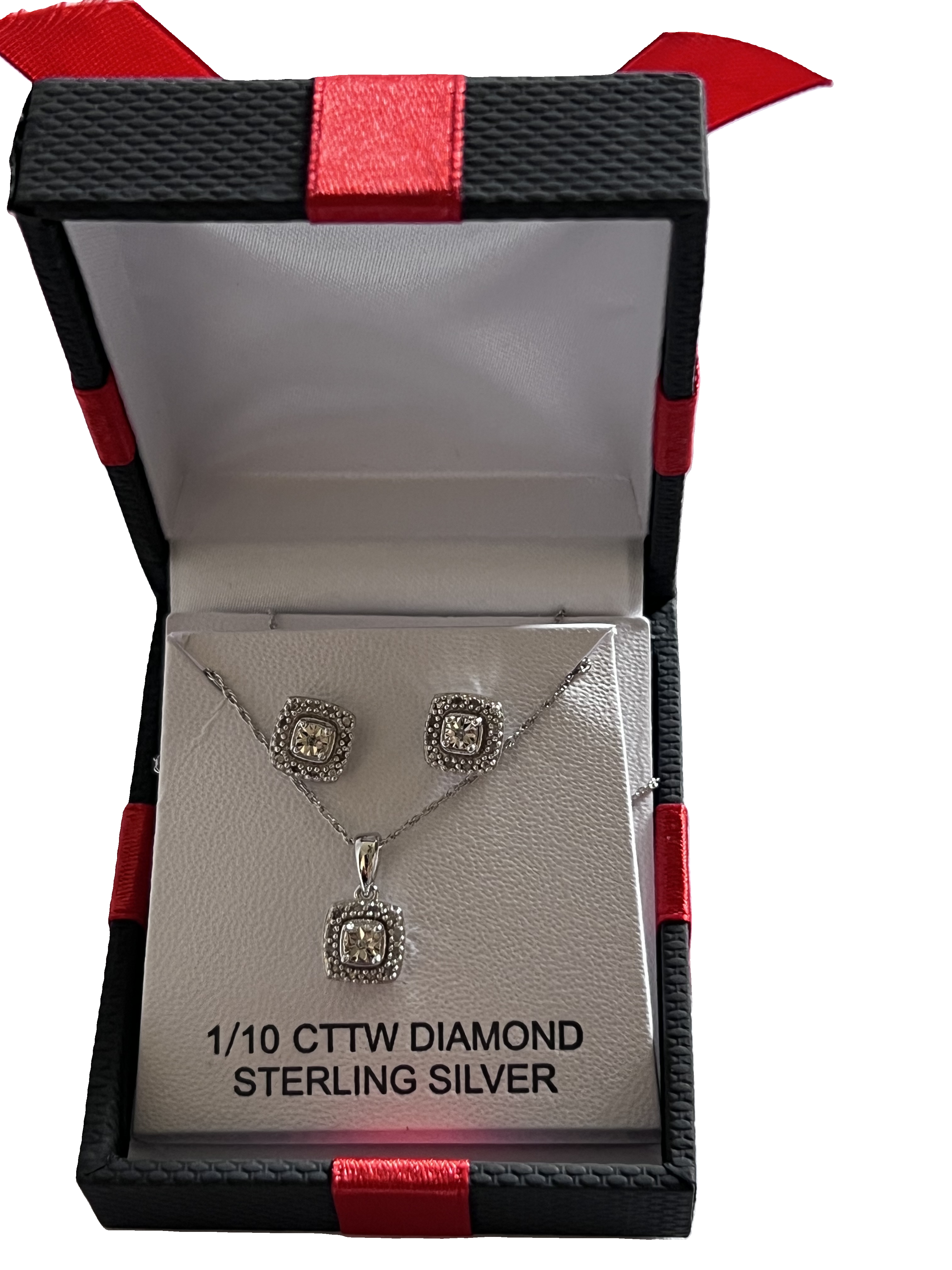Women's Natural White Diamond Sterling Silver Cushion 2-pc Set