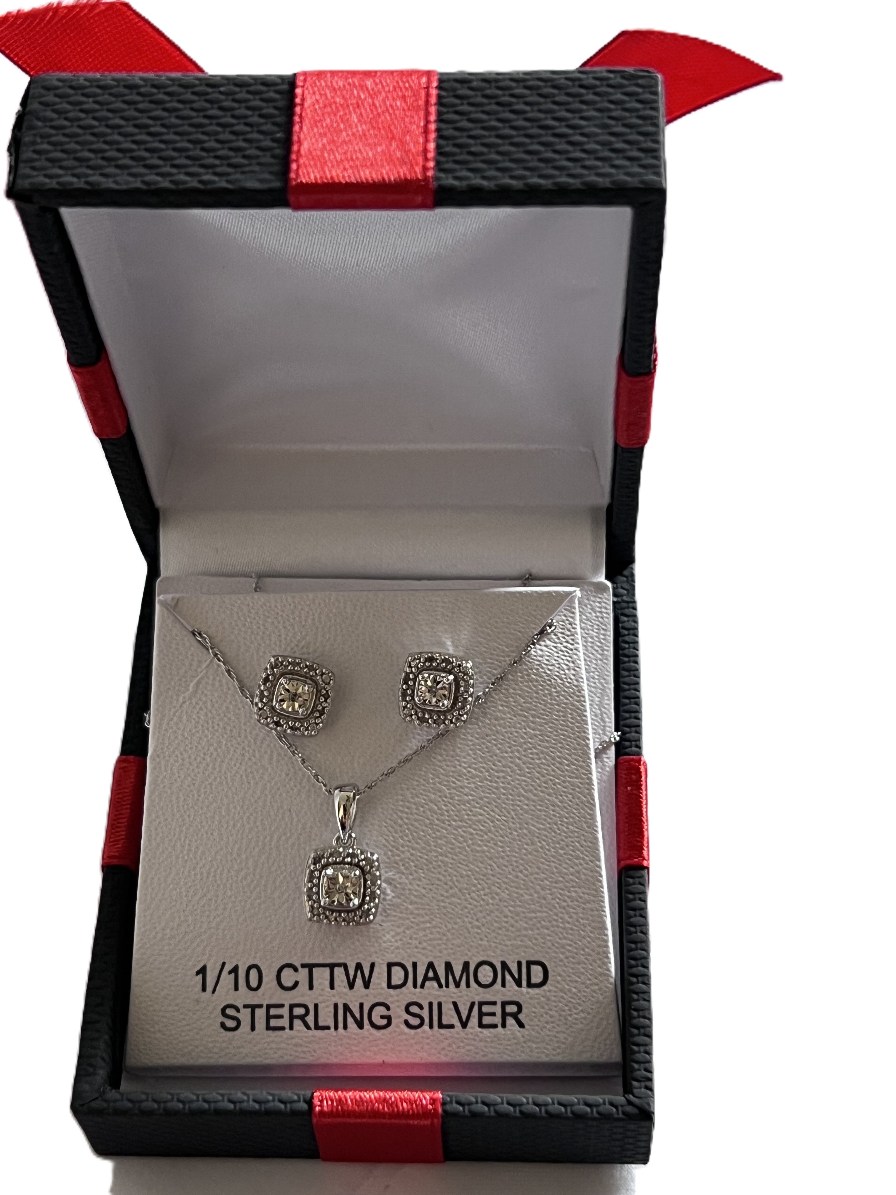 Women's Natural White Diamond Sterling Silver Cushion 2-pc Set