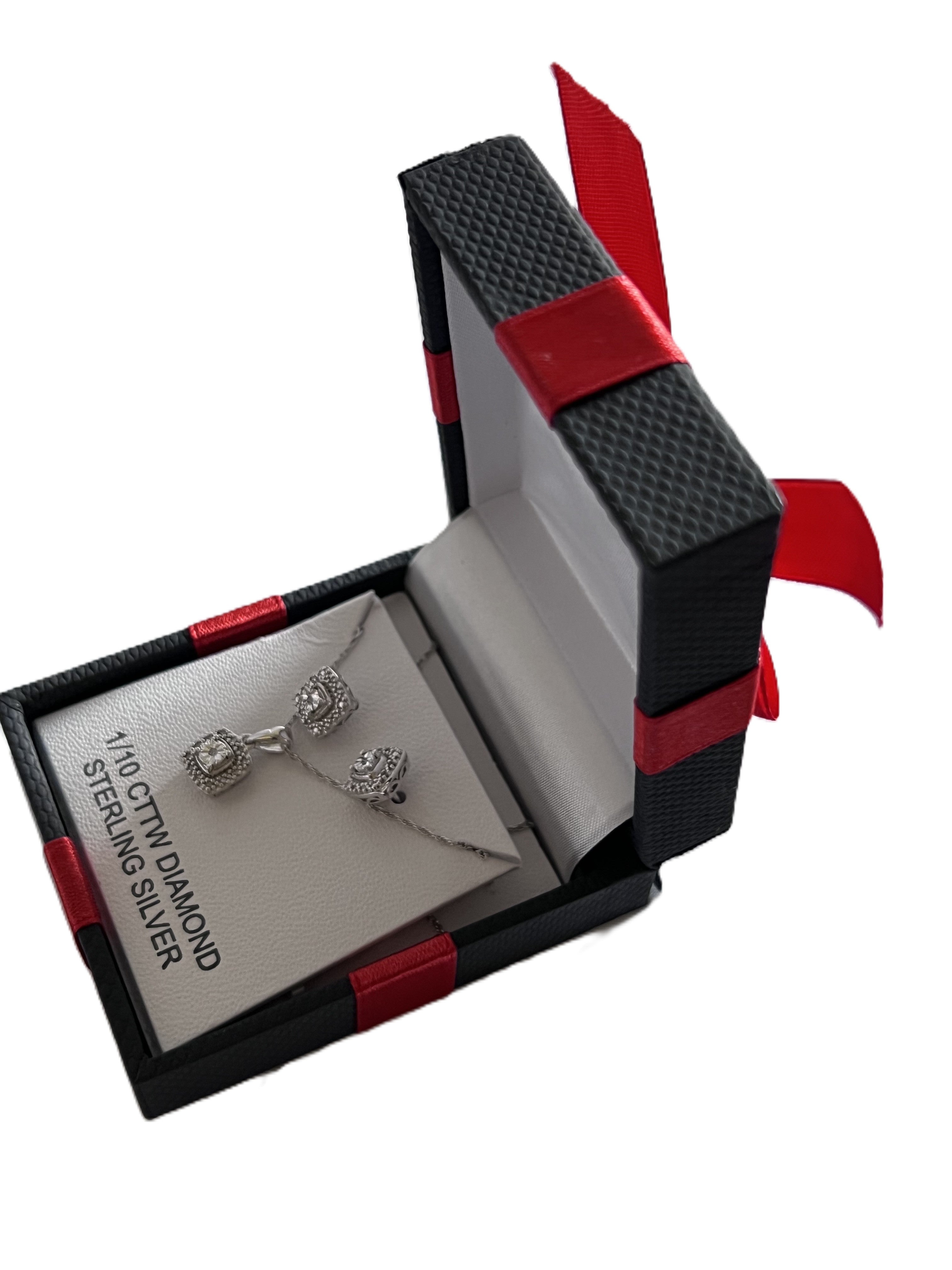 Women's Natural White Diamond Sterling Silver Cushion 2-pc Set