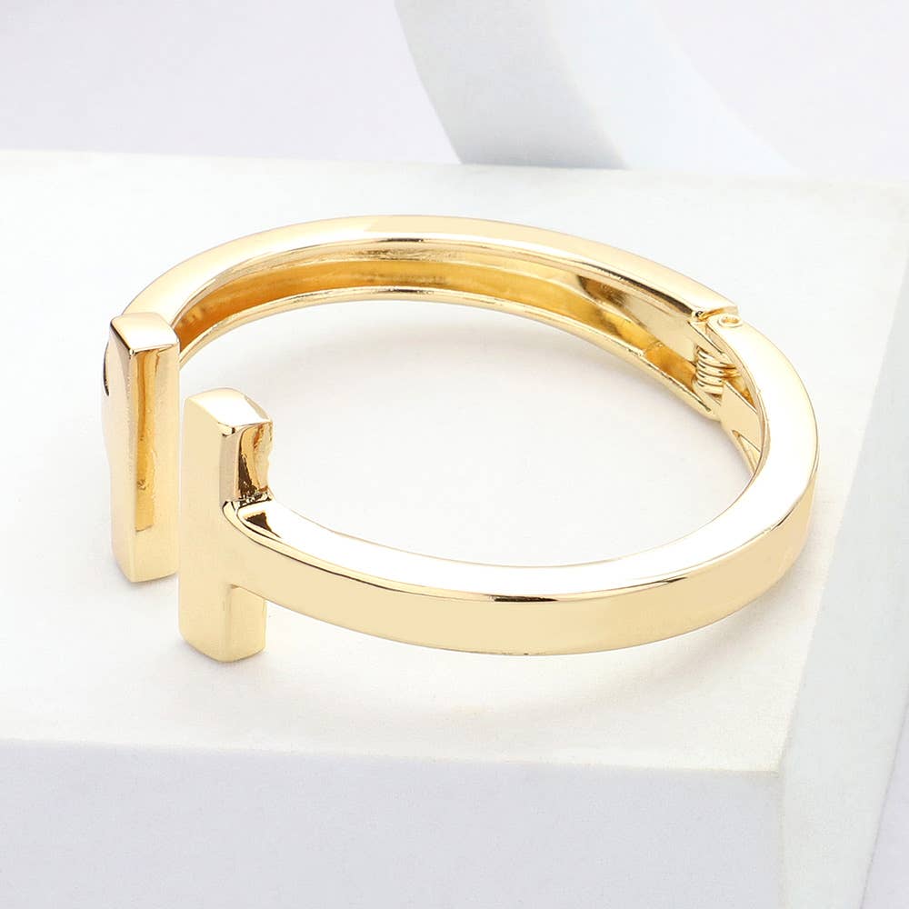 Geometric Metal Tip Hinged Bangle Bracelet