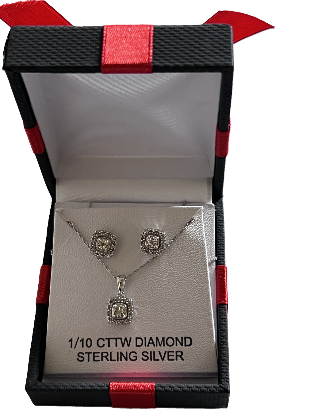 Women's Natural White Diamond Sterling Silver Cushion 2-pc Set